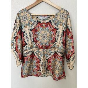 KAS New York for Anthropologie Size 12 Satin Floral Dolman Sleeve Boho Top